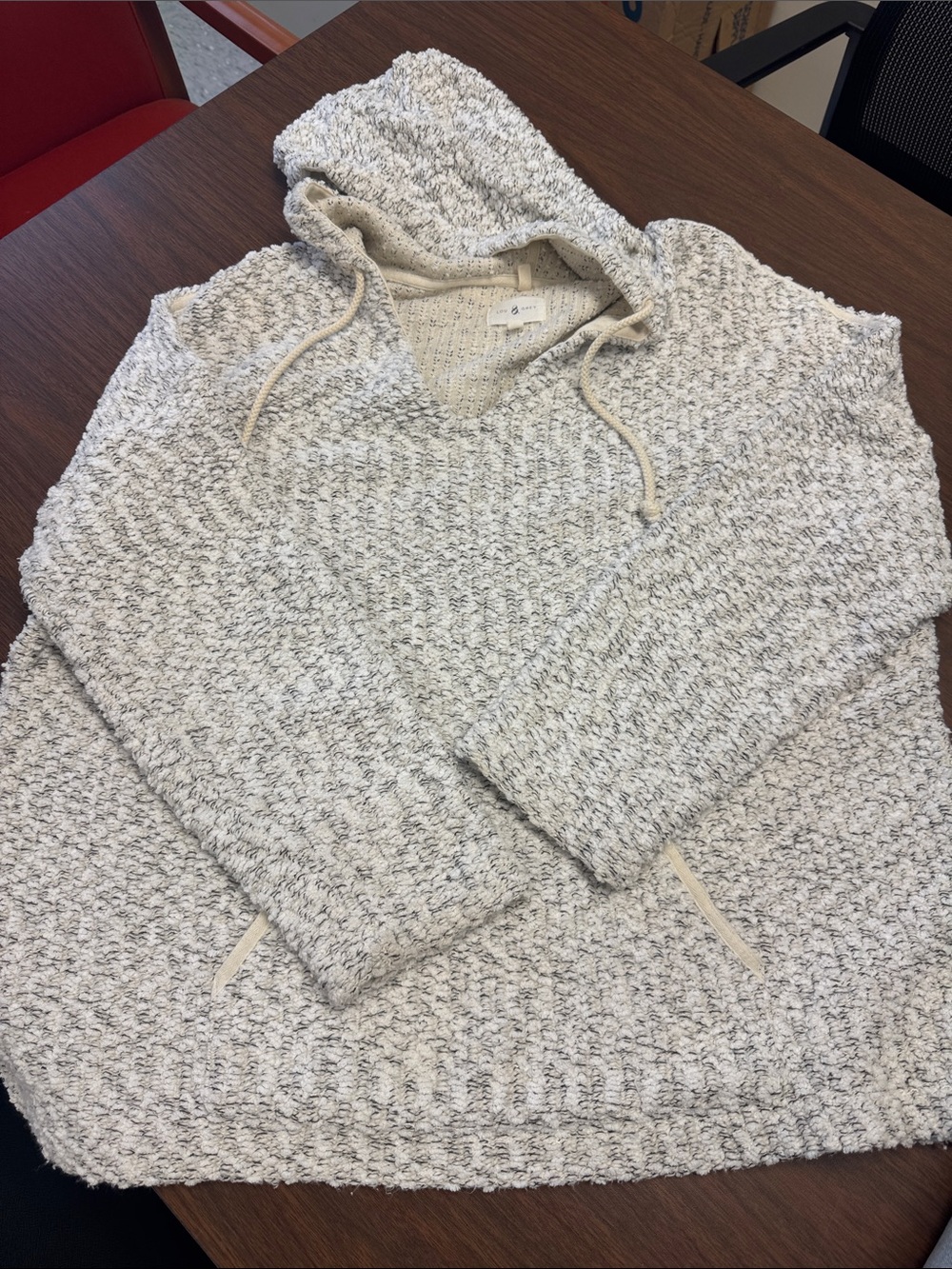 Lou & Grey Cream and Gray Hooded Knit Pullover